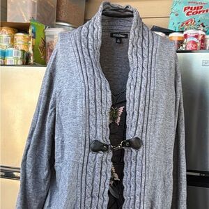 Gray Women's Pleated Front Cardigan Sweater